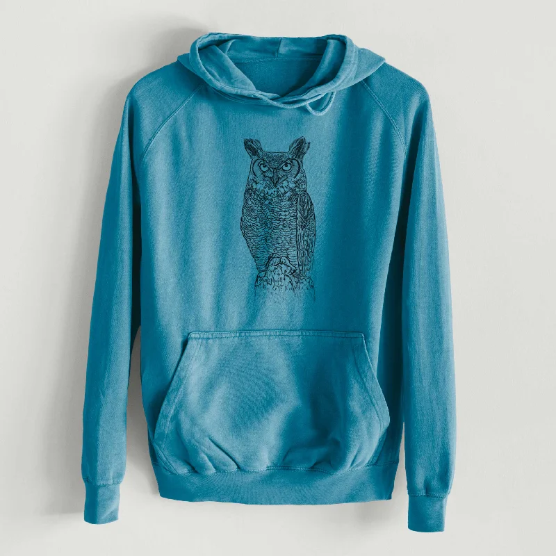 Bubo virginianus - Great Horned Owl  - Mid-Weight Unisex Vintage 100% Cotton Hoodie