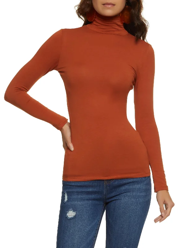 Solid Long Sleeve Turtleneck Top