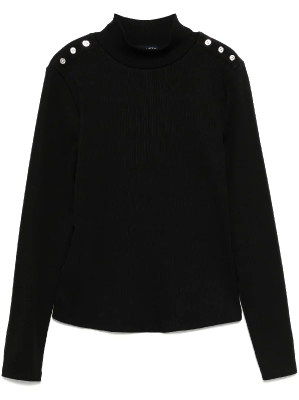 Veronica Beard Women's Nate Turtleneck Top w/Buttons, Black