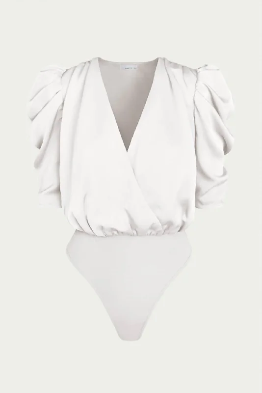 Lila Wrap-Effect Sateen Bodysuit In White